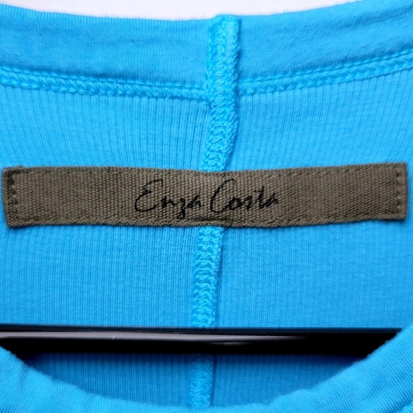 Enza Costa Ribbed Blue Shirt Size Small - Picture 4 of 11